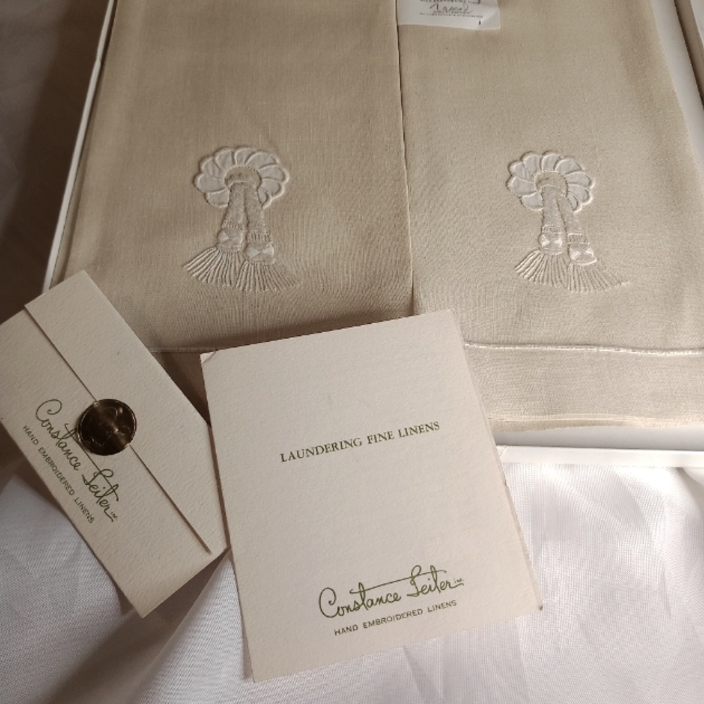 Constance Leiter Madeira hand embroidered linen towels